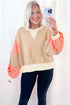 Textured Waffle Knit Color Block Crew Neck Pullover