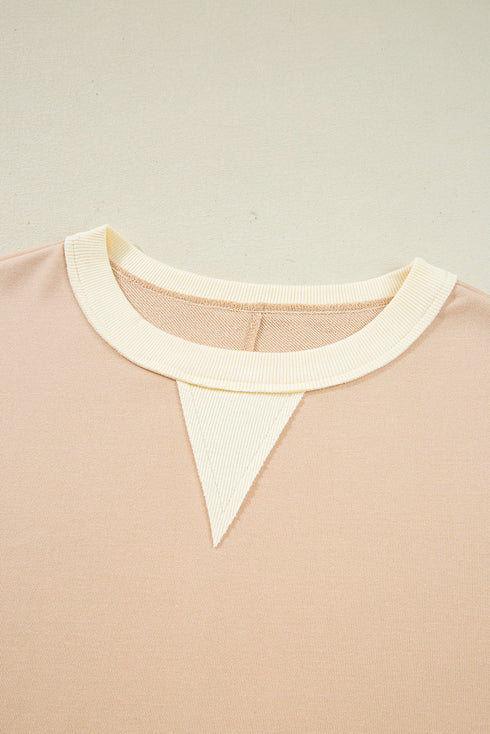 Textured Waffle Knit Color Block Crew Neck Pullover