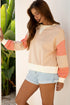 Textured Waffle Knit Color Block Crew Neck Pullover