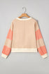 Textured Waffle Knit Color Block Crew Neck Pullover