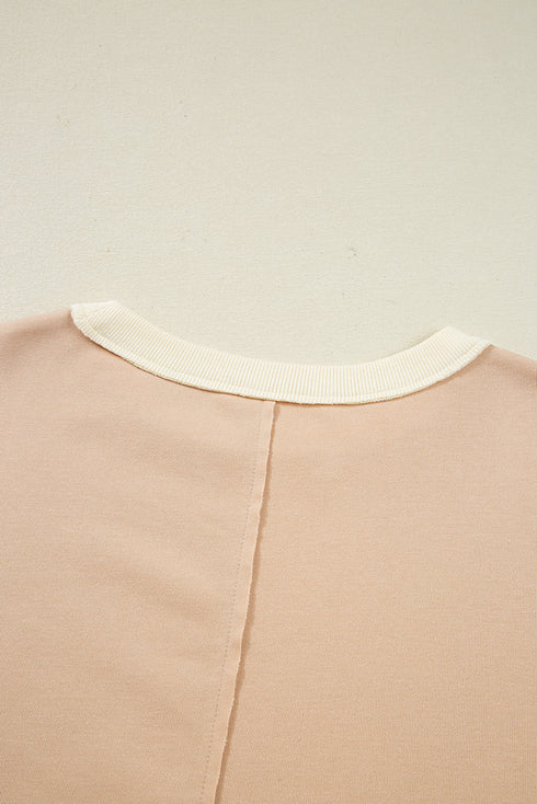 Textured Waffle Knit Color Block Crew Neck Pullover