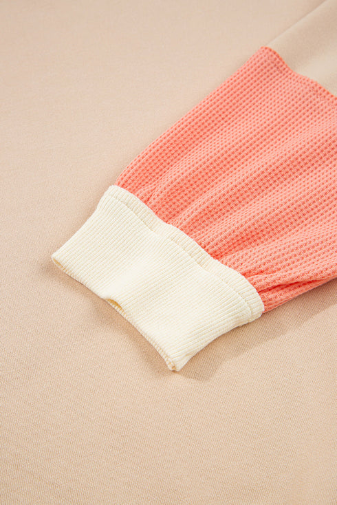 Textured Waffle Knit Color Block Crew Neck Pullover