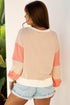 Textured Waffle Knit Color Block Crew Neck Pullover