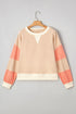 Textured Waffle Knit Color Block Crew Neck Pullover