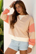 Textured Waffle Knit Color Block Crew Neck Pullover