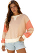 Textured Waffle Knit Color Block Crew Neck Pullover