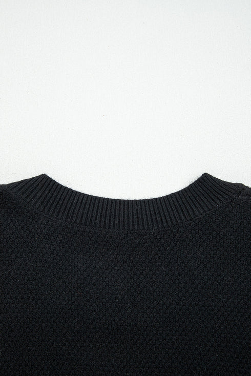 Textured Waffle Knit Color Block Striped Sleeve Sweater