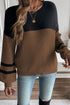 Textured Waffle Knit Color Block Striped Sleeve Sweater