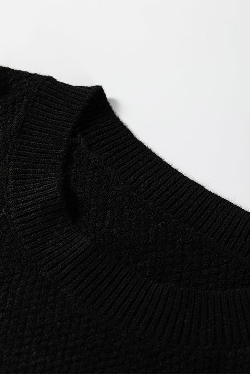Textured Waffle Knit Color Block Striped Sleeve Sweater