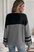Textured Waffle Knit Color Block Striped Sleeve Sweater
