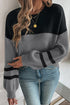 Textured Waffle Knit Color Block Striped Sleeve Sweater