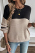 Textured Waffle Knit Color Block Striped Sleeve Sweater