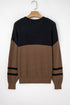 Textured Waffle Knit Color Block Striped Sleeve Sweater