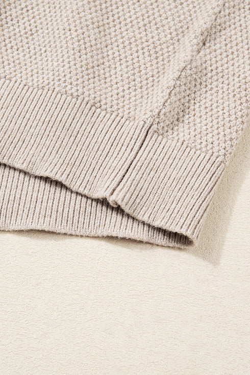 Textured Waffle Knit Color Block Striped Sleeve Sweater