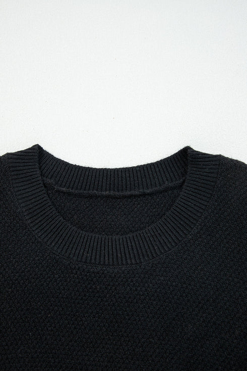 Textured Waffle Knit Color Block Striped Sleeve Sweater
