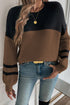 Textured Waffle Knit Color Block Striped Sleeve Sweater