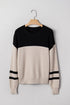 Textured Waffle Knit Color Block Striped Sleeve Sweater
