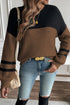 Textured Waffle Knit Color Block Striped Sleeve Sweater