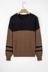 Textured Waffle Knit Color Block Striped Sleeve Sweater