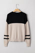 Textured Waffle Knit Color Block Striped Sleeve Sweater