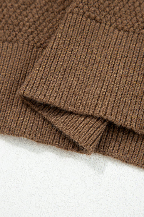 Textured Waffle Knit Color Block Striped Sleeve Sweater