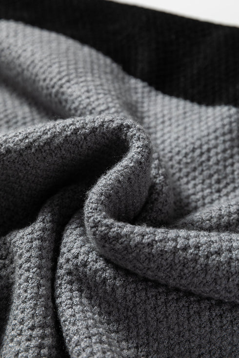 Textured Waffle Knit Color Block Striped Sleeve Sweater