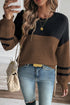 Textured Waffle Knit Color Block Striped Sleeve Sweater