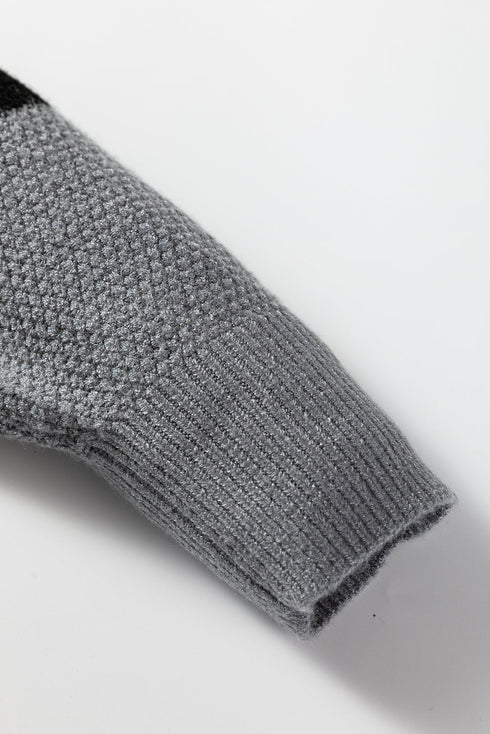 Textured Waffle Knit Color Block Striped Sleeve Sweater
