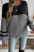 Textured Waffle Knit Color Block Striped Sleeve Sweater