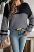 Textured Waffle Knit Color Block Striped Sleeve Sweater