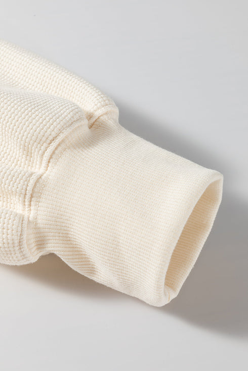 Textured Waffle Knit Drop Shoulder Patchwork Sweatshirt