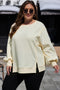Textured Waffle Knit Drop Shoulder Patchwork Sweatshirt
