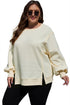 Textured Waffle Knit Drop Shoulder Patchwork Sweatshirt