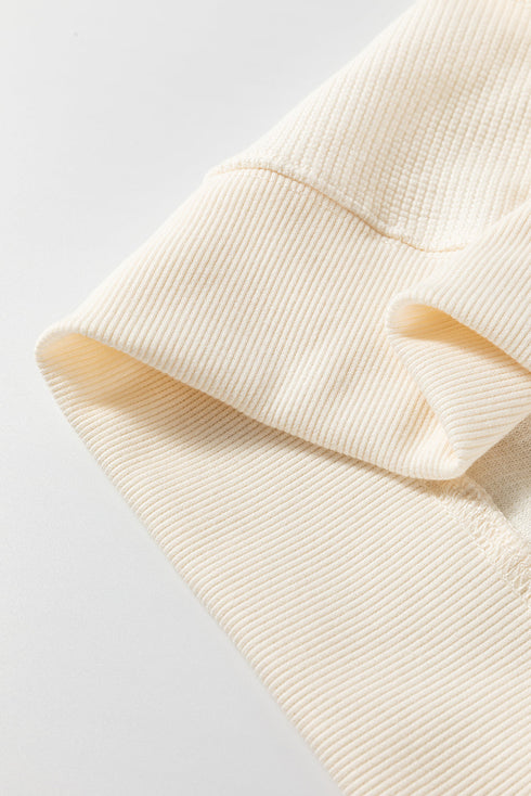Textured Waffle Knit Drop Shoulder Patchwork Sweatshirt