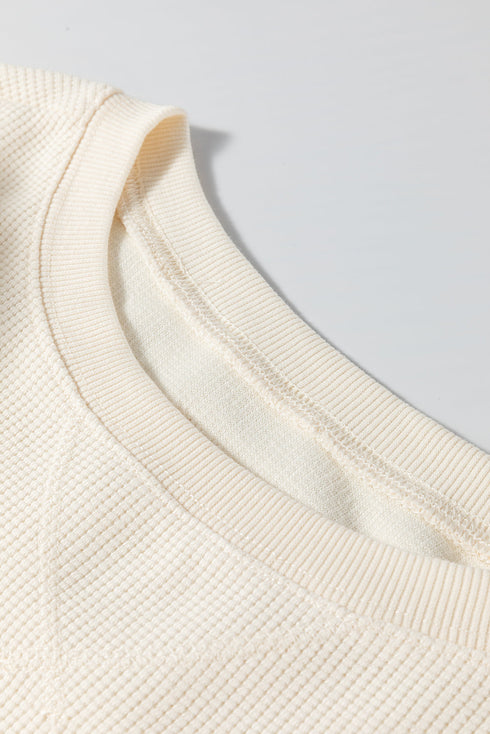Textured Waffle Knit Drop Shoulder Patchwork Sweatshirt