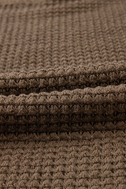 Textured Waffle Knit Drop Shoulder Pocket Long Sleeve Top