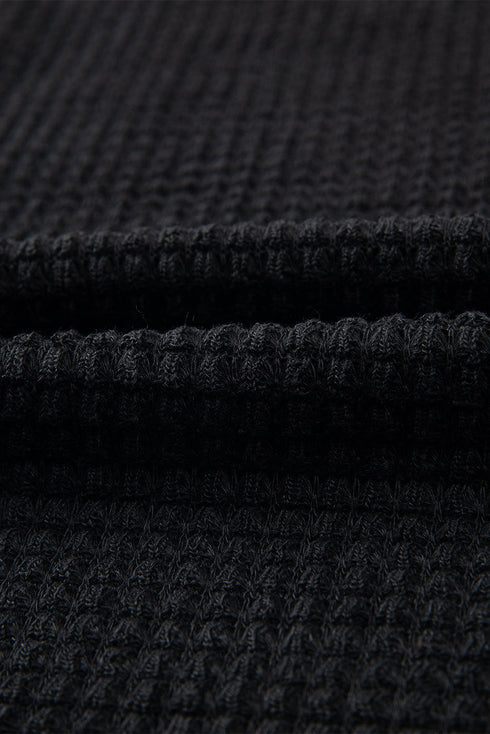 Textured Waffle Knit Drop Shoulder Pocket Long Sleeve Top