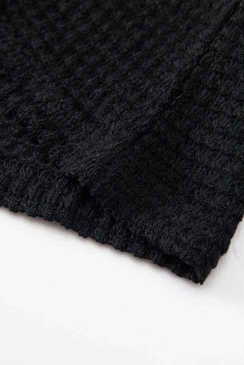 Textured Waffle Knit Drop Shoulder Pocket Long Sleeve Top
