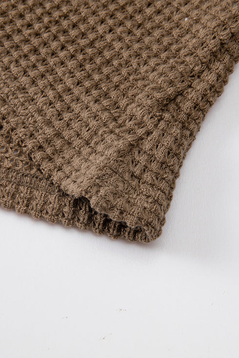 Textured Waffle Knit Drop Shoulder Pocket Long Sleeve Top