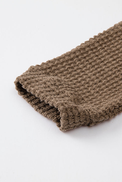 Textured Waffle Knit Drop Shoulder Pocket Long Sleeve Top