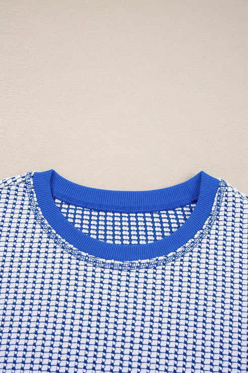 Textured Waffle Knit Exposed Seam Pullover Top