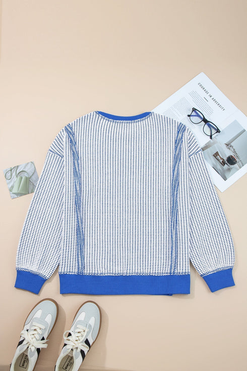 Textured Waffle Knit Exposed Seam Pullover Top