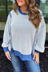 Textured Waffle Knit Exposed Seam Pullover Top