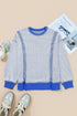 Textured Waffle Knit Exposed Seam Pullover Top