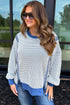 Textured Waffle Knit Exposed Seam Pullover Top