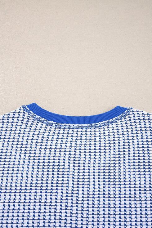 Textured Waffle Knit Exposed Seam Pullover Top