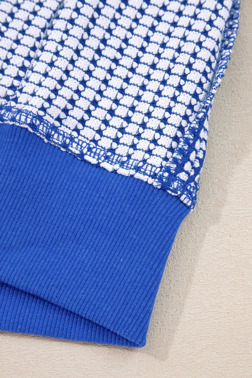 Textured Waffle Knit Exposed Seam Pullover Top