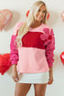 Textured Waffle Knit Floral Patch Striped Sleeve Top