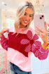 Textured Waffle Knit Floral Patch Striped Sleeve Top