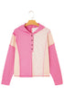 Textured Waffle Knit Floral Print Patchwork Oversized Hoodie